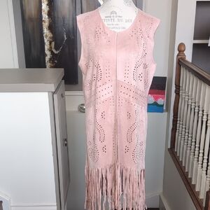 Orange Brand Light Pink Faux Suede Vest With Fringes. P2P 22 Length 38 In